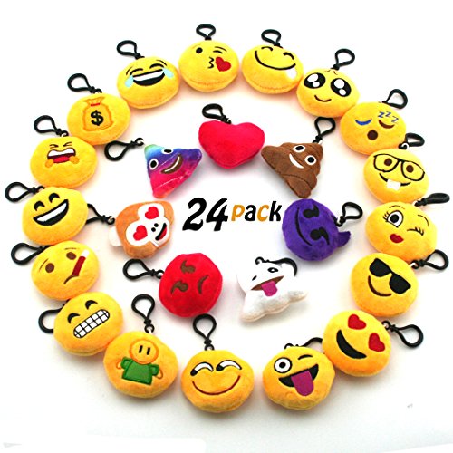 Novelty Toys Emoji Keychain, Emotion Plush Pillow,Kids Party Supplies Favors,Keychain Decorations Party Favor Supplies Summer Camp Prizes Carnivals Classroom Rewards Party Favor Bags Set of 24 Pack