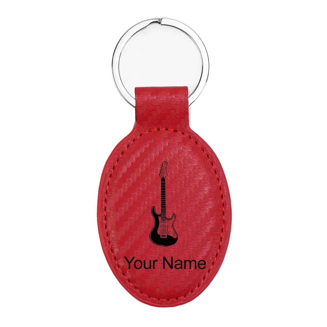 LaserGram Oval Keychain, Electric Guitar, Personalized Engraving Included