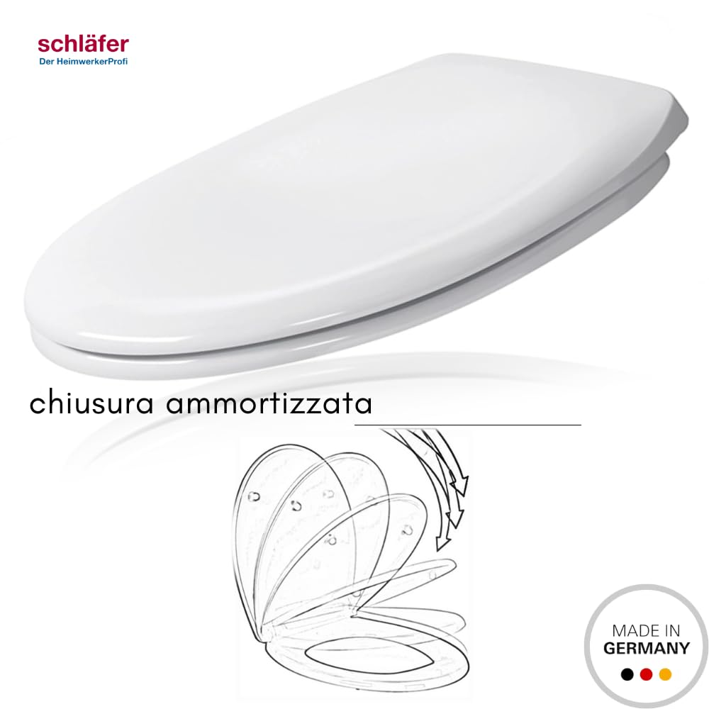 Schläfer 4637201 | Sedile Copriwater Soft Close ammortizzata Fissaggio Rimovibile Take Off Sedile Wc Universale in Duroplast Bianco funzione Quick Release, Mod. Monza