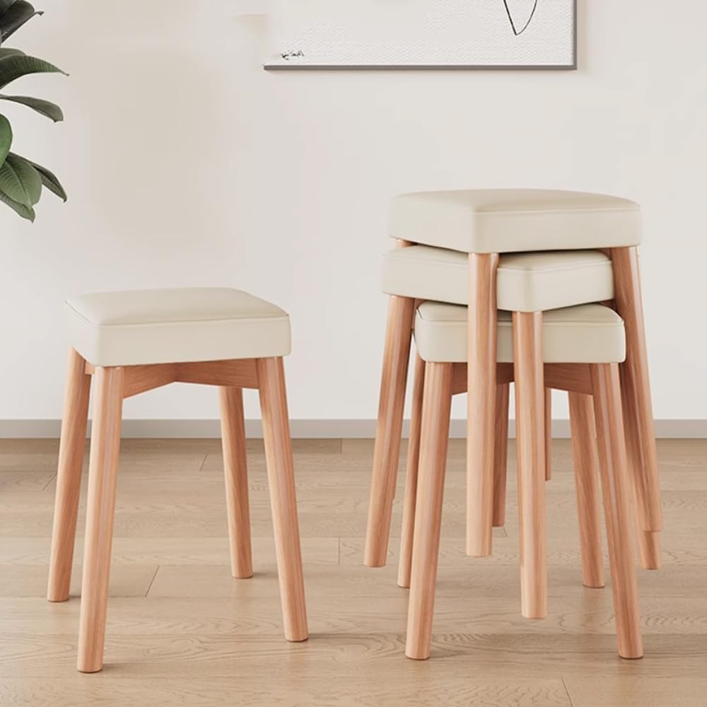 Taburete De Bar De Madera, Taburete Cuadrado Apilable, 45cm Silla De Mostrador, Taburete Acolchado Portátil para Comedor, Salón, Cocina(Walnut Dark Grey)