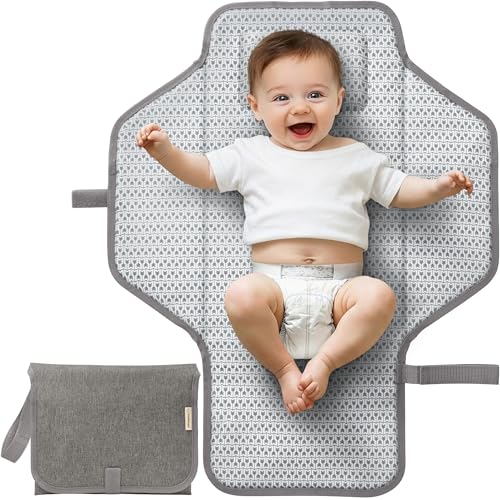 KeaBabies Portable Changing Pad for Baby Travel 26 x 21 Wipeable Waterproof Foldable Baby Diaper Changing Mat for Diaper Bag Caddy Car Bed Newborn Compact Changer Mat Station (Classic Gray)
