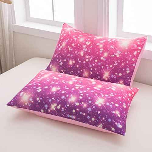 Ninenine Pink Purple Galaxy Twin Bedding Sets For Girls Kids, Space Star Glitter Comforter Set,Colorful Rainbow Purple Bed Set With 1 Comforter 1 Matching Pillowcase #TOP4