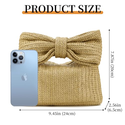 Women Straw Clutch Purses Bow Purse Summer Beach Bags Stylish Handmade Woven Handbags for Party Wedding Vacation3