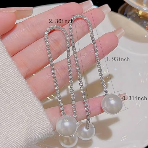 Long Tassel Pearl Dangle Earrings Dainty Rhinestone Tassel Earrings Pearl Drop Earrings Hypoallergenic Elegant Wedding Party Bridal Jewelry Gift for Women4