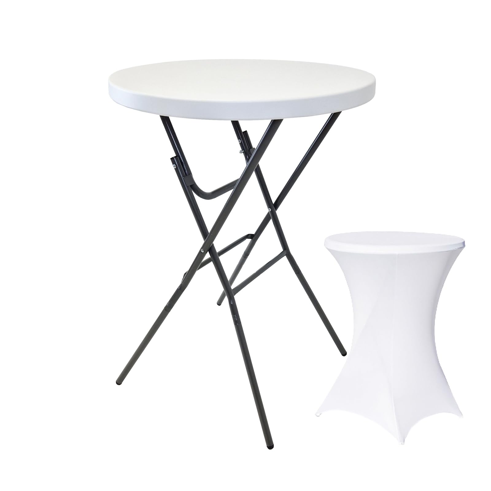 TRUTZHOLM Stehtisch ca. Ø 80cm wahlweise mit Husse Bistrotisch Partytisch Klapptisch Biertisch + Decke (Stehtisch inkl. Husse weiß)