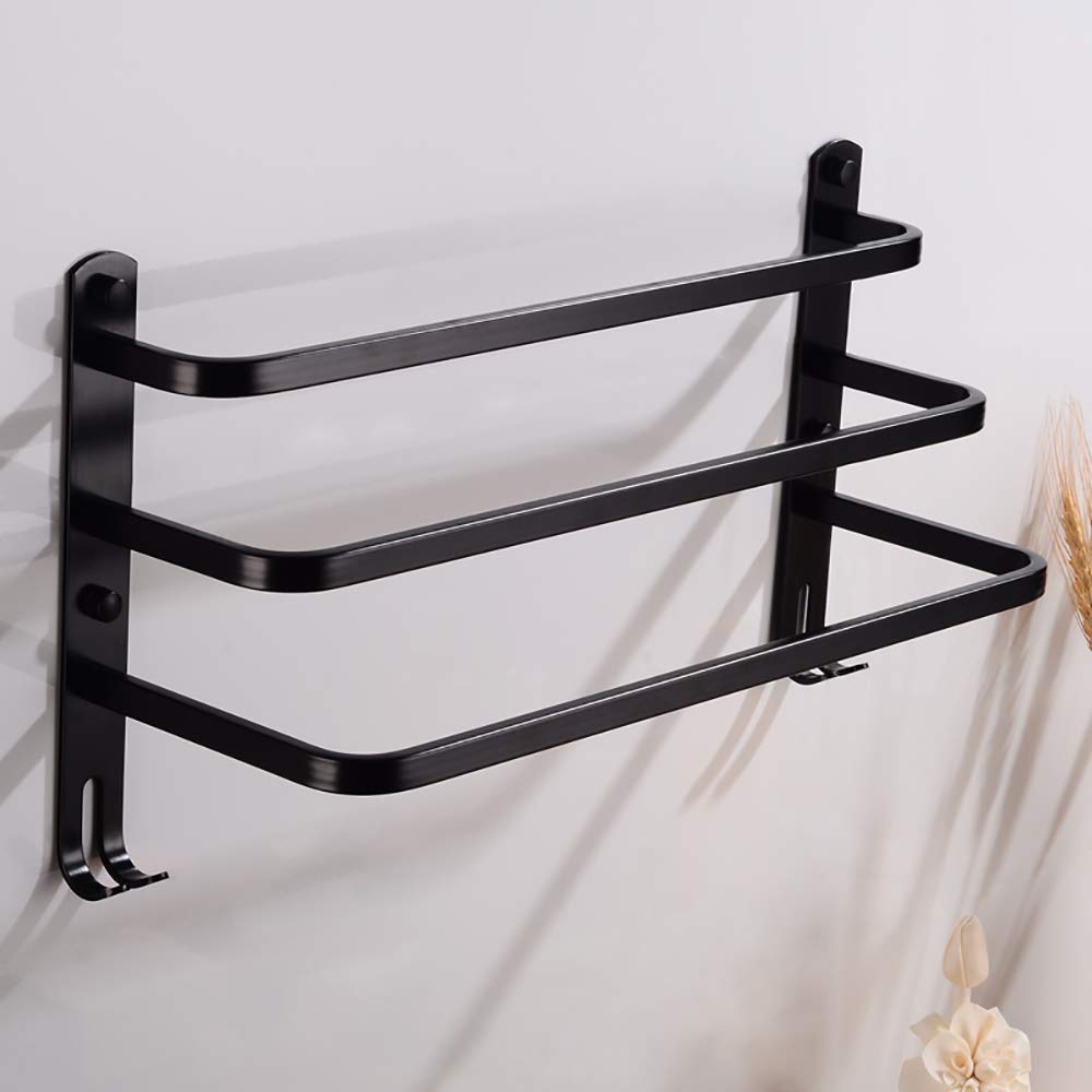 Porte-serviettes à trois couches mural en aluminium noir de bain