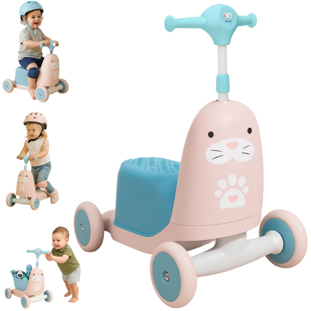Storio Twitty 3 in 1 Baby Activity Walker Kick Scooter Rideon for Kids | Skating Cycle Style Scooter with Adjustable Handle & Foldable Design | Lightweight Ride-On Toy for Boys & Girls - Blue & Purple-image-46