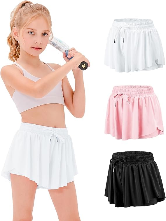 Image of Stelle Girls Flowy Shorts with Pockets Athletic Running Skirt High Waist Butterfly 2 in 1 Sports Short 5-16 Years