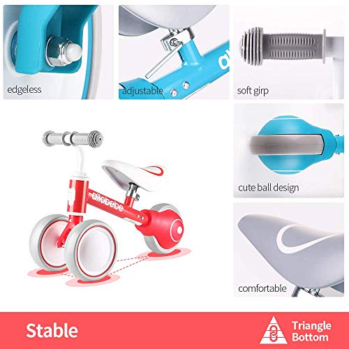 Allobebe Baby Balance Bike, Cute Toddler Bikes 12-36 Months Gifts For 1 Year Old Girl Bike To Train Baby From Standing To Running With Adjustable Seat Silent & Soft 3 Wheels, Rose Red #TOP5