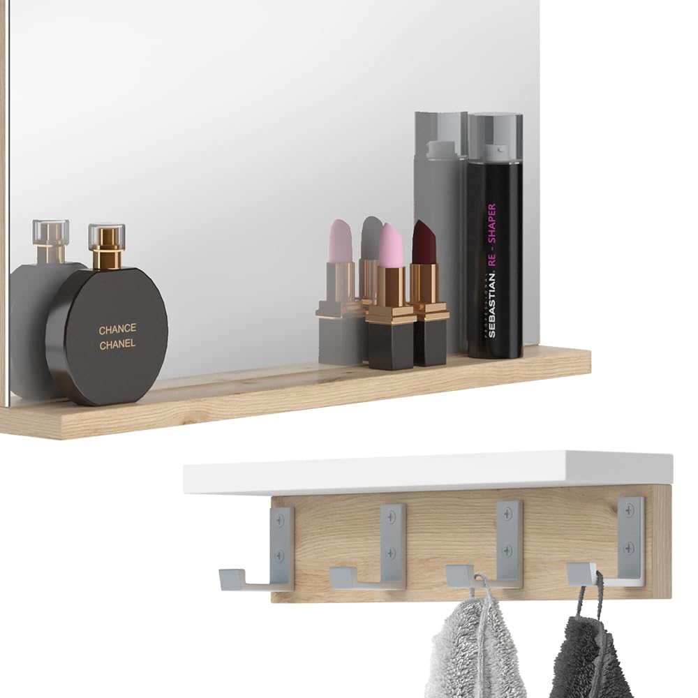 Vicco Espejo de baño Henri, Blanco, 50 x 51.6 cm con Estante, para Montaje bajo el Lavabo con Recorte para sifón
