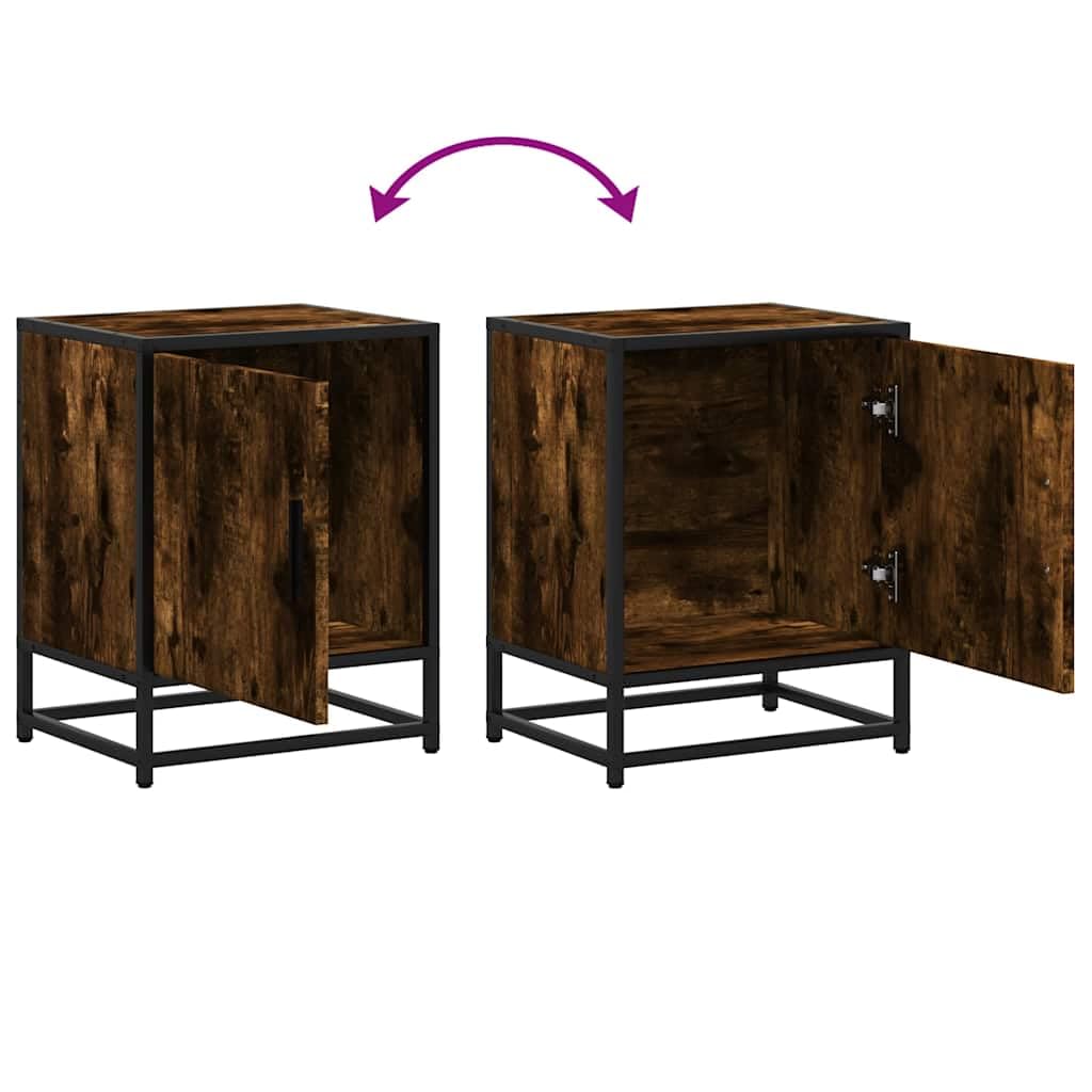 Fengshui Nachttisch Räuchereiche 40x31x50 cm Holzwerkstoff Metall | Stabile Oberplatte, praktische Tür, reichlich Stauraum, inklusive Wandhalterung