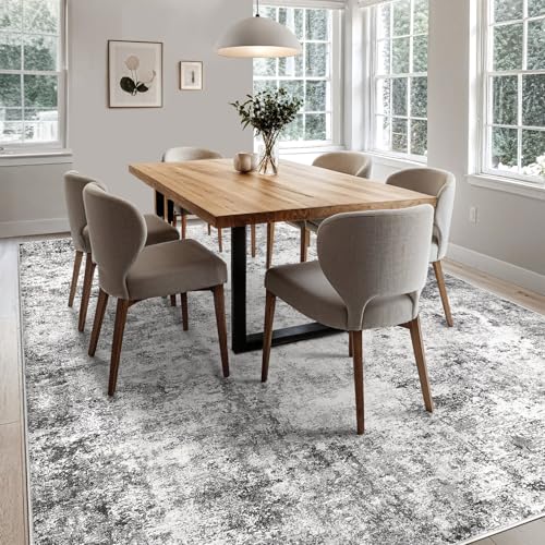 10x14 Area Rug Living Room Rugs - Washable Neutral Modern Abstract Soft Thin Large Rug Indoor Floor No Slip Rug Carpet for Bedroom Under Dining Table Home Office Decor - Grey