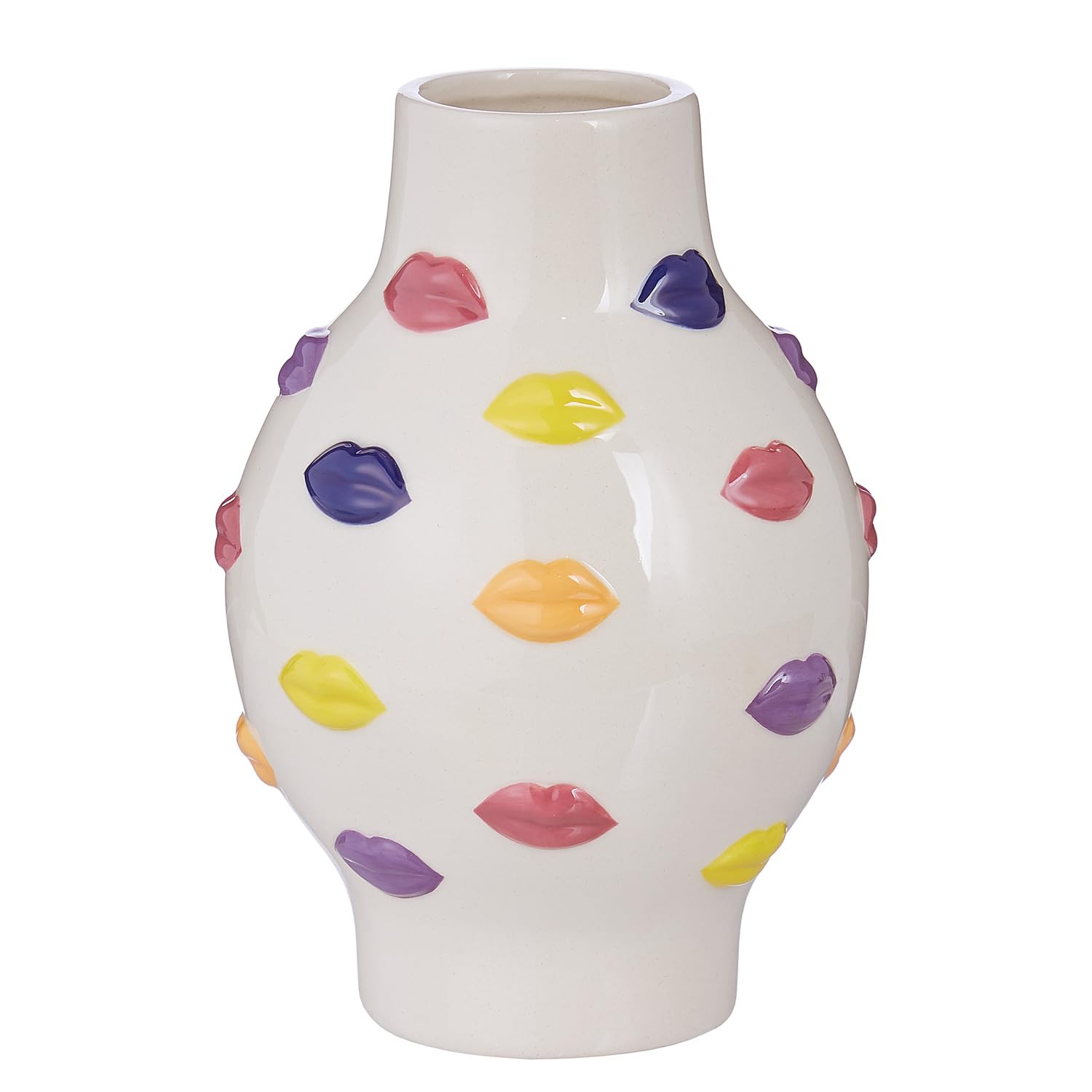 butler vasen BUTLERS Blumenvase ø 12 cm H 16 cm Steingut Dekovase - KISS ME - | Beige - kleine Blumenvase für einzelne Blumen - Dekoration für Fensterbank Farbe:Neon Green
