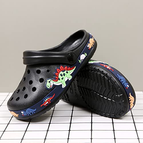 Little Kids Boys Garden Clogs Cute Cartoon Comfort Summer Funny Animal Designed Charm Lightweight Slip On Sandals Shower Slides Non-Slip Walking Slippers For Toddler Unisex Baby Dinosaur Black 24 #TOP4