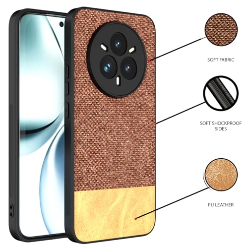 Image of Kapa Soft Fabric & Leather Hybrid Protective Back Cover for Realme 14 Pro+ (Plus) 5G | Shockproof Slim Hard Anti Slip Back Case (Brown)