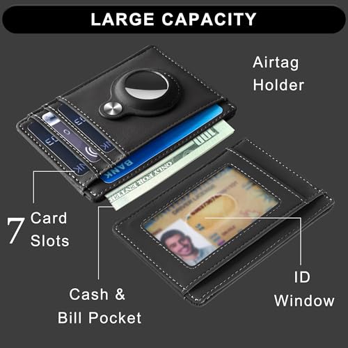 Image of Hawanik Slim Minimalist Front Pocket Air Tag Wallet, RFID Blocking Card Holder With Airtag Holder, Grey