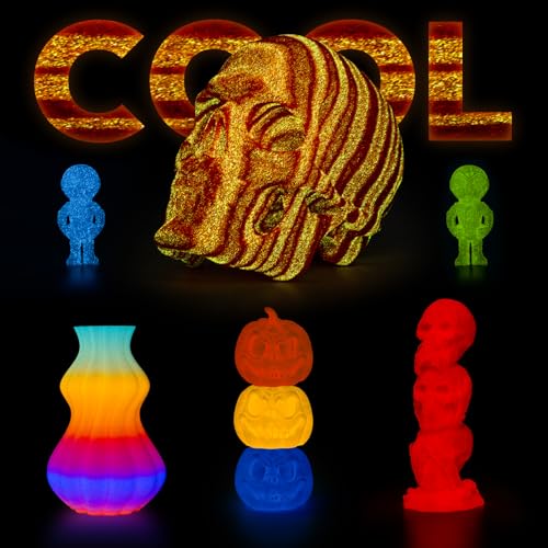 Image of AMOLEN PLA 3D Printer Filament 1.75mm, Glow in the Dark Shiny Multicolor Red Yellow Filament, Fast Color Change Filament for 3D Printer, Best with UV Lamps, 1kg Spool, Dimensional Accuracy + /- 0.02 mm