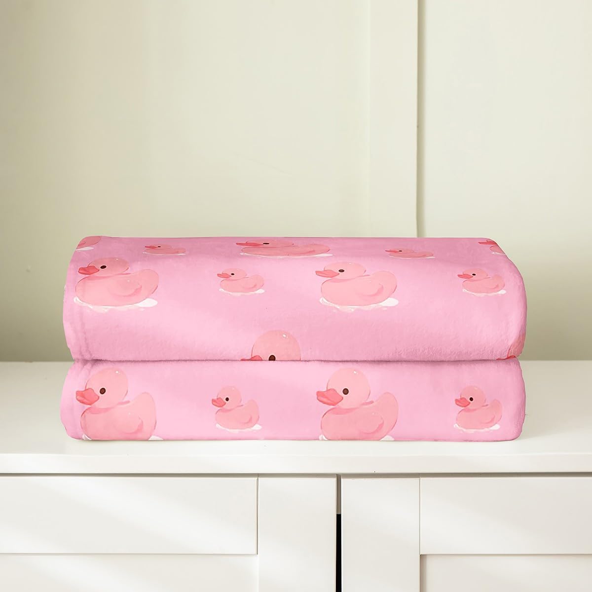 Homewish Pink Duck Flannel Blanket,Farm Animals Fleece Blanket,Cartoon Duck Blankets for Kids Girls Teens Boys Room Decor,Fashion Pink Print Sherpa Blanket,for Chair/Sofa,50"×60"