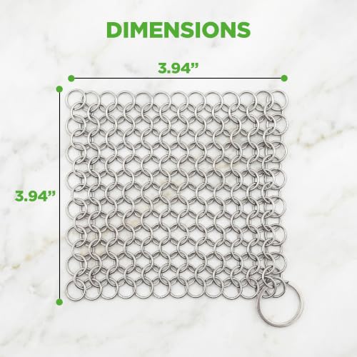 Image of NutriChef Stainless Steel Cast Iron Cleaner - 3.94 inchx3.94 inch Rustproof Dishwasher Safe Chainmail Metal Scraper Cleaning Tool for Preseasoned Pans, Pot, Dutch Oven, Skillet, Wok, Waffle Iron