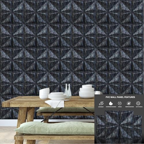 Image of Kayra Decor 3D PVC Wall Panel Bloom Design Thunder Black Color 19.7 inch x 19.7 inch (Pack of 40) - Covers 107.80 Sq. Ft.