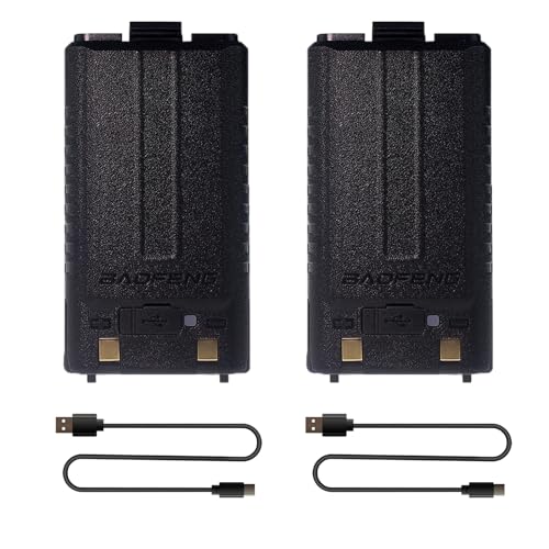 BAOFENG 2 Packs UV-5RM Battery 2500mAh USB-C Charging Li-ion Battery Replacement UV-5G Plus Accessories for GM-5RH Two Way Radio 7.4V with Type-c Port with USB-C Cables
