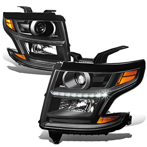 Auto Dynasty LED DRL + Projector Black Housing Amber Corner Headlights Lamps Compatible with Chevy Tahoe Suburban GMT K2UC 15-20