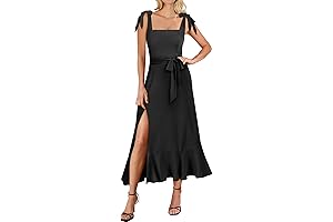 Women's Square Neck Ruffle Split Midi Dress: Elevate Your Style for Any Soiree