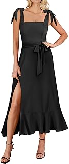 Women's Square Neck Ruffle Split Midi Elegant Formal Wedding Guest Cocktail Bridesmaid Graduation Party Dresses - Buy now