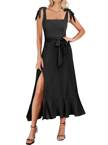 ANRABESS Women's Square Neck Ruffle Split Midi Elegant Formal Wedding