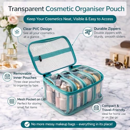 Image of Trendifly Set of 4 PVC Transparent Toiletry Travel Organizer Pouch for Women & Girls | Makeup Cosmetic Vanity Unisex Organiser Bag for Travelling | Jewellery Medicine & Shaving Kit Holder for Men