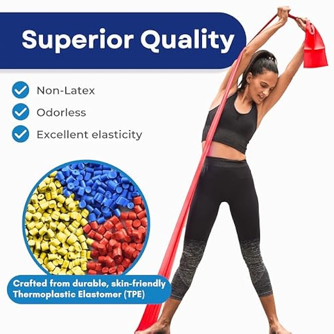 RMS Resistance Bands with Instruction Guide & Carry Bag - Latex Free Exercise Band for Working Out, Physical Therapy, Rehab, Stretch, Yoga & Pilates, Set of 3