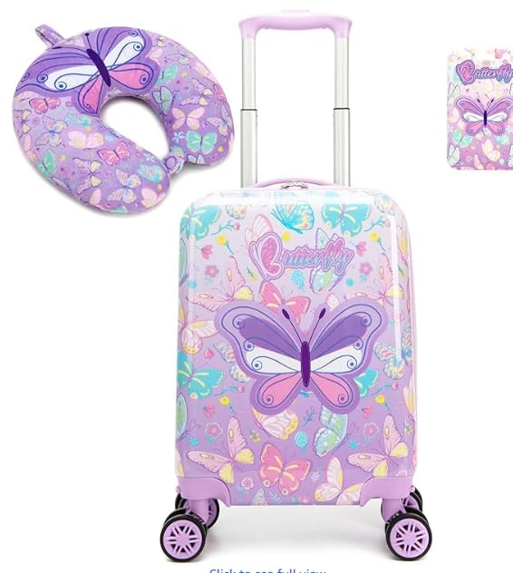 Image of Kids Luggage with Spinner Wheels Carry on Suitcases for Girls 2 Piece Luggage Sets 16 inch Toddler Suitcase for Kids Rolling Suitcase Airline Approved (Purple Butterfly)