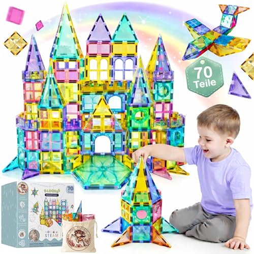Mini mundos® | Bloques Magnéticos de Construcción Niños, Pack de 70 Piezas | Construcciones magnéticas Steam | Juguete Educativo Montessori | Magnetic Blocks & Magnetic Tiles