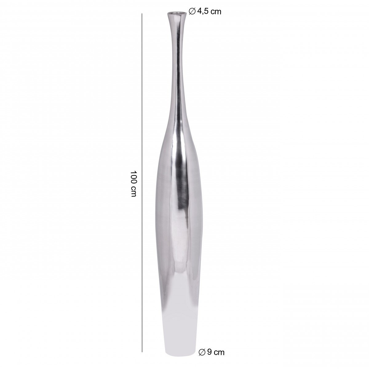 FineBuy Bodenvase 100 cm Aluminium Silber, Blumenvase Groß | XXL Dekovase, Standvase handgefertigt, Wohndeko für Wohnzimmer, Flur und Esszimmer, Tischdeko
