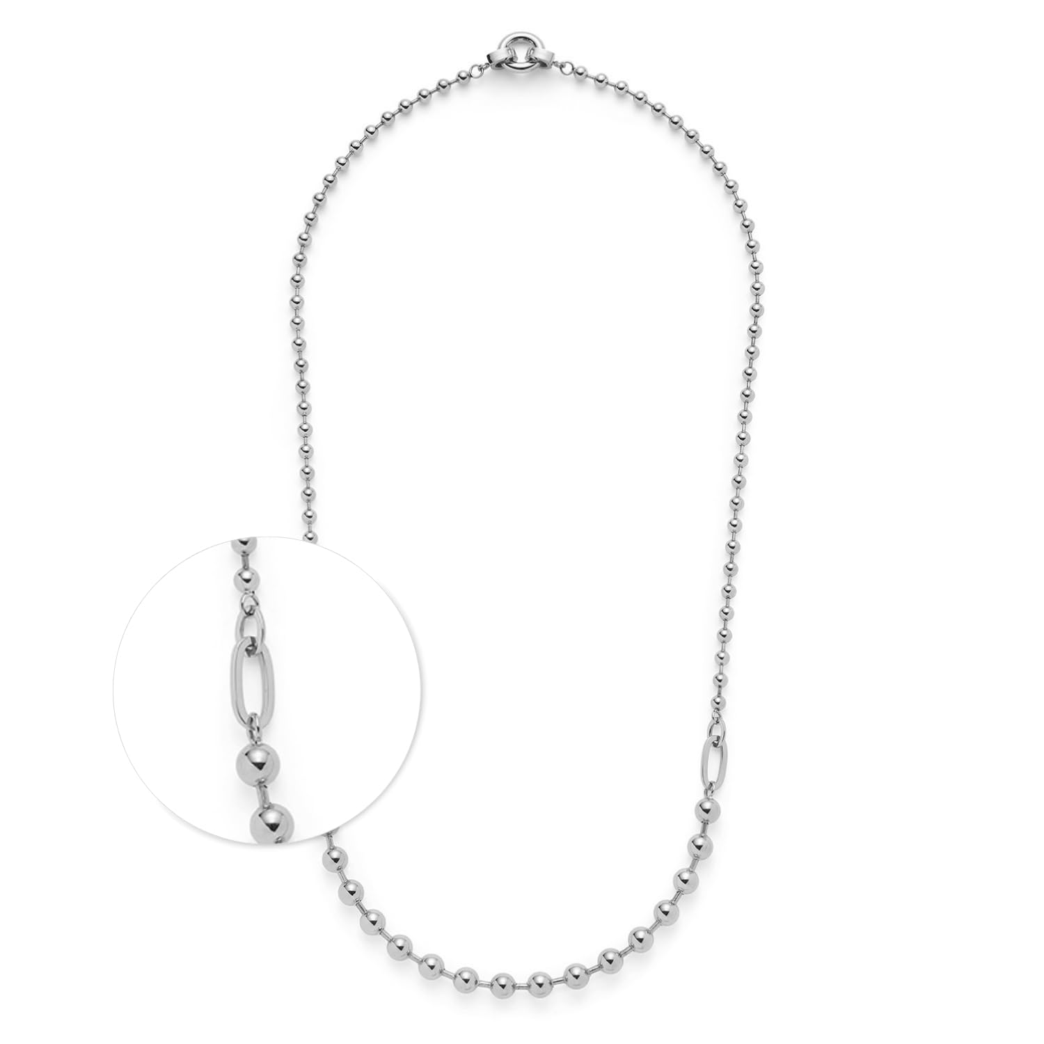 Jewels by Leonardo, collana Anjana, catena corta in acciaio inox argentato, perle di vetro infilate in tonalità blu scuro e perle di imitazione bianche, lunghezza 45-50 cm, regalo per gioielli
