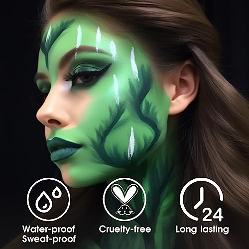 Image of BADCOLOR Green Face Body Paint Stick, St Patrick's Day Blendable Eye Black Deep Green Face Painting Kit for Sports Camo, Halloween SFX Makeup Cosplay Joker Zombie Vampire Costume Parties