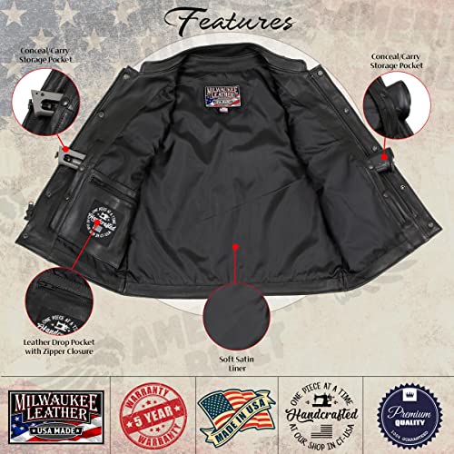 Milwaukee Leather Usa Made Mlvsm5004 Men's Black 'Chaos' Premium Dual Closure Leather Vest - Xx-Large #TOP3