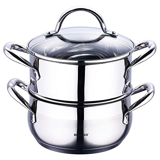 BERGNER Gourmet | Cacerola de Cocina Con Hervidor | Cazuela con Tapa, Hervidor y Capacidad de 2,2L | Acero Inoxidable | Muy Resistente, Fácil de Limpiar y Para Todo Tipo de Cocinas