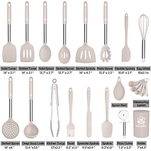 Silicone Cooking Utensil Set, Taiker Kitchen Cooking Utensils Set, Non-stick & Heat Resistant Silicone Cookware, BPA Free Non-Toxic Cooking Utensils, Kitchen Tools (Khaki)
