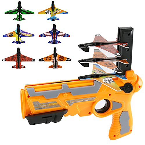 Conthfut Airplane Toy Bubble Catapult Plane Toy Airplane Outdoor Toys for Kids Outdoor Toy with 6 Pcs Glider Foam Plane One-Click Ejection Model Airplane Shooting Launcher Toys for Kids Birthday
