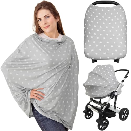 Image of KeaBabies Nursing Cover, Breastfeeding Cover for Women - Baby Car Seat Canopy Girl, Boy, Multi-Use Baby Carseat Canopy, Breastfeeding Essentials for Nursing,Breathable,Lightweight & Soft(Starry Charm)