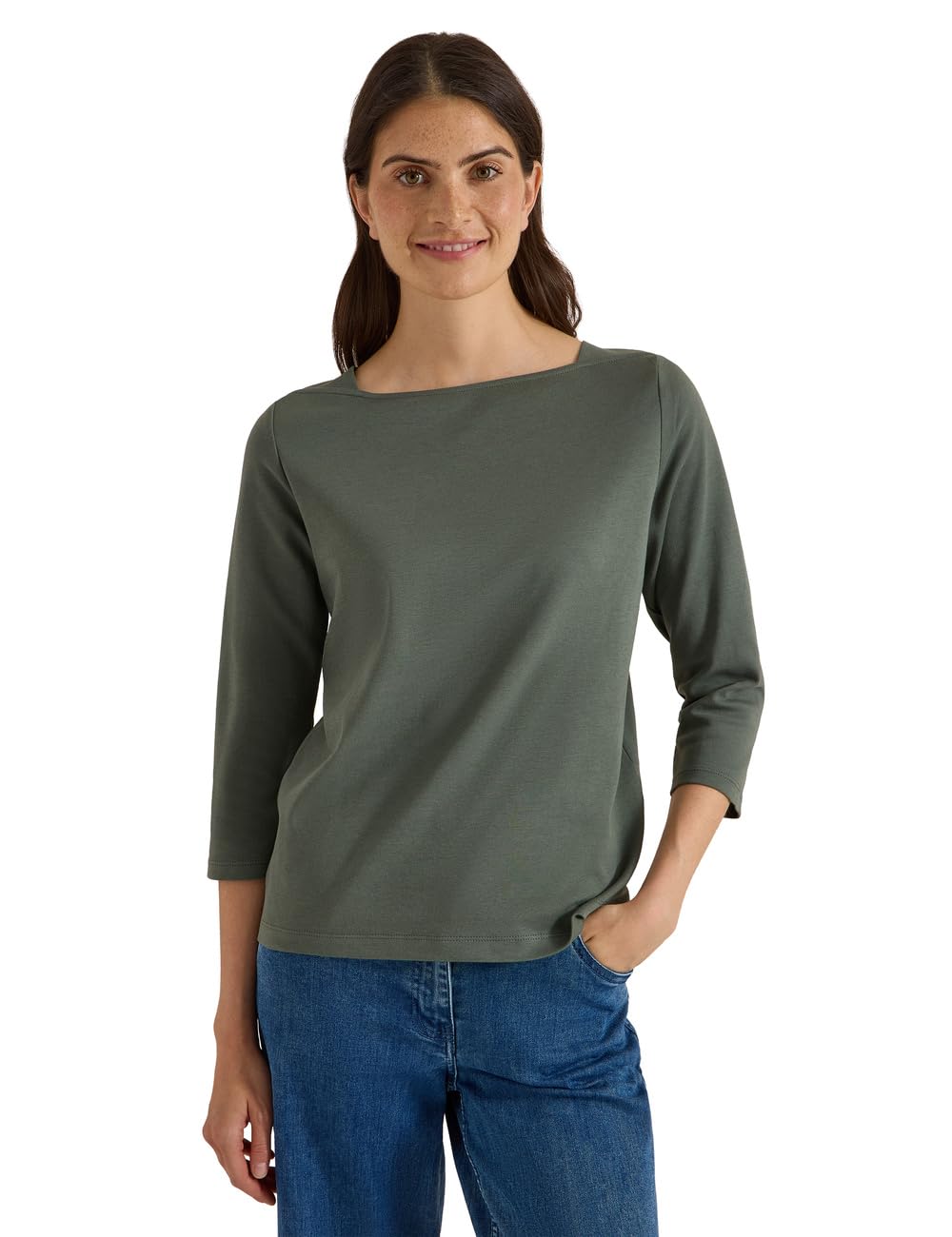 Cecil Basic Shirt with Boat Neck Dried Olive Green XXL