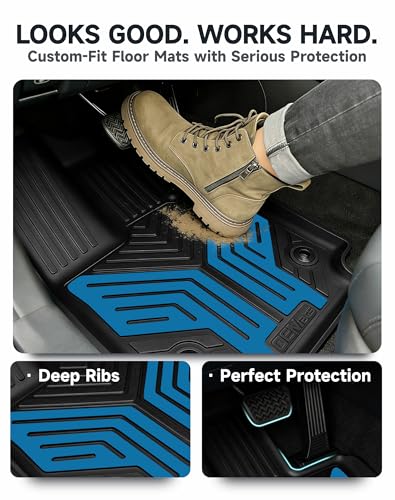 Image of Premium Color TPE Floor Mats Custom Fit for Toyota RAV4 2019-2025 (Only for Hybrid)| Hydro Blue Wing Design | All-Weather Heavy Duty Car Floor Liners Full Set 1st & 2nd Row