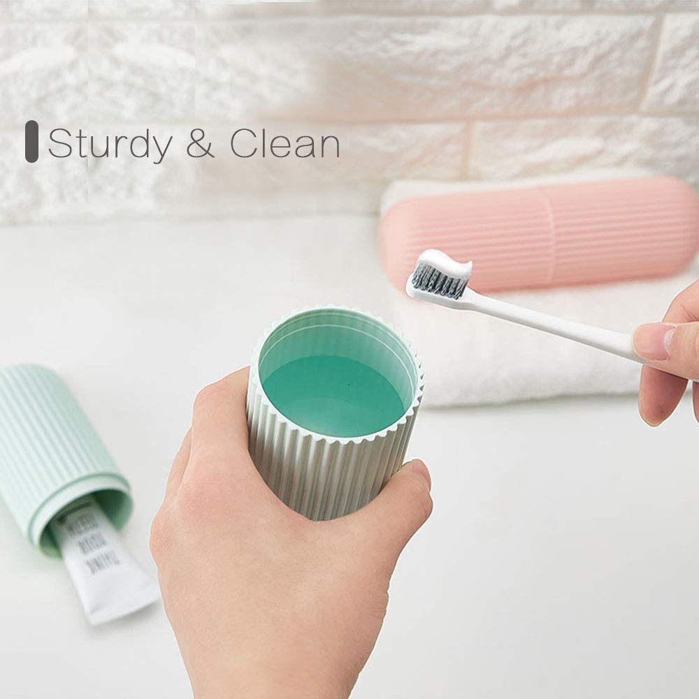 Travel Toothbrush Case and Carrier, 2 Pack Portable Business Trips Wash Cup Holder Organizer for Trips and Daily Use (Green+Pink) : Beauty & Personal Care