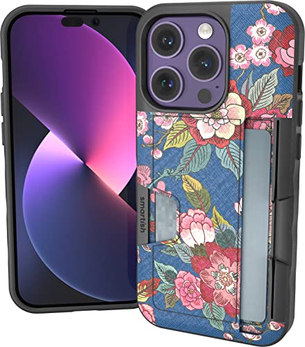 Image of Smartish iPhone 14 Pro Wallet Case - Wallet Slayer Vol. 2 [Slim + Protective] Credit Card Holder w /Kickstand - Drop Tested Hidden Card Slot Compatible w /Apple iPhone 14 Pro - Flirty Flowers