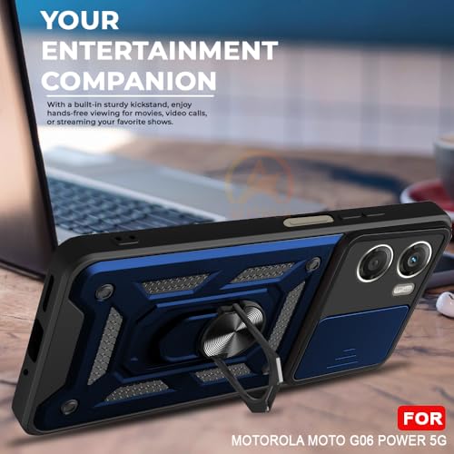 Image of Armor Bumper Back Cover Case for Motorola Moto G06 Power 5G Rotating Camera Cover, Ring Holder & Kickstand | Heavy Duty & 360 Degree Protection Motorola Moto G06 Power 5G Back Cover (Blue)