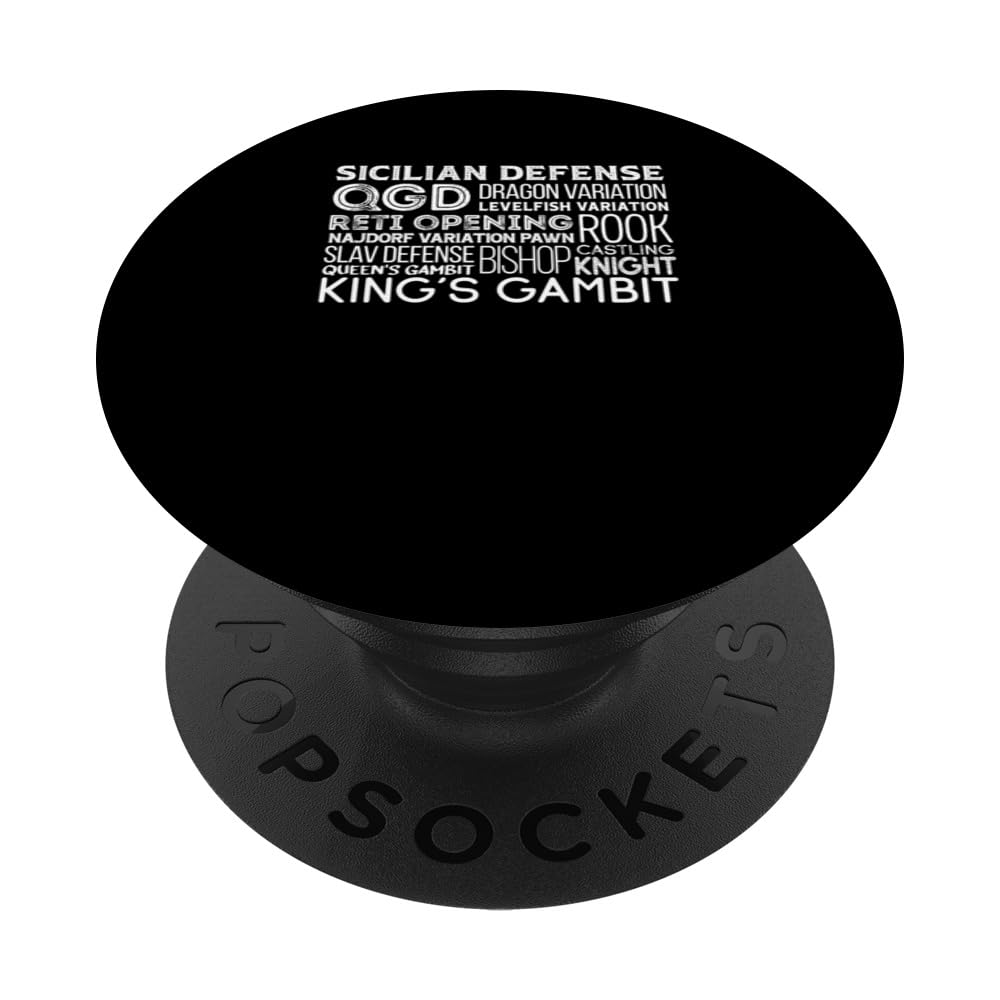 Chess Player Defense Queen King Rook Pawn Bishop Castling PopSockets Swappable PopGrip, Black