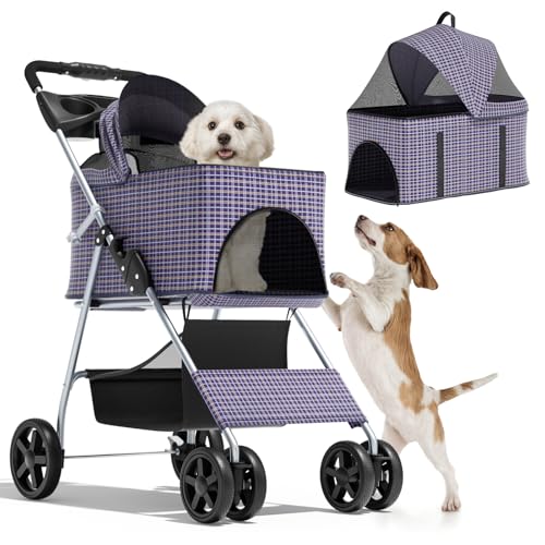 Image of Magshion 3-in-1 Foldable Pet Stroller for Small to Medium Dogs and Cats | Dog Travel Jogger with Detachable Carrier, Cup Holder & Storage Basket, For Small /Medium Dogs & Cats Up to 33 lbs