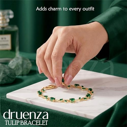 Image of druenza Tulip Bracelet for Women Stylish | Gold Plated Floral Crystal Jewellery | Elegant Adjustable Chain Bracelet for Girls Stylish | Trendy Daily Wear Party Jewelry Gift for Women & Girls