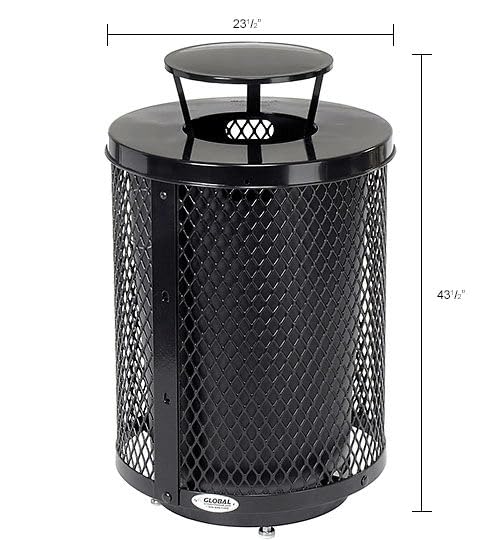 Miniatura 9 de Global Industrial Bote de basura de acero de diamante para exteriores con tapa para capó de lluvia, base elevada y forro de plástico, capacidad de